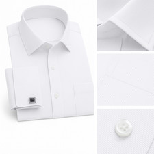 Men's White Cufflink Cotton Shirt & Cufflinks Double French Cuff Long Sleeve