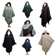 Unisex Poncho Fleece Lined Winter Cape Shawl Wrap Hooded Pocket Size S M L XL