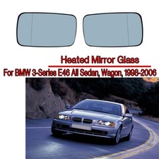 2x Side Wing Mirror Glass Set Blue Heated For BMW 3-Series E46 E39 Saloon 98-06