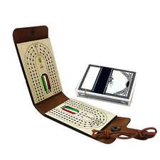 Travel Cribbage Board Game Set Wood Cribbage Board Faux Leather Case Handy