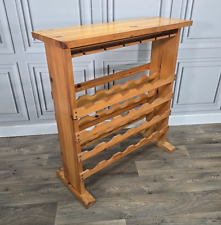 Retro Solid Pine Wine Rack Bottle Storage Stand 24 Bottles - Glass Hanging Rail