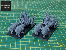 2 x Highlands Miniatures Steppe Goblin Wolf Chariots (bases included).