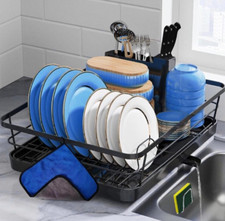 Premium Dish Drainer Drying Rack Stainless Steel Drainage Spout Mat Knife Block+
