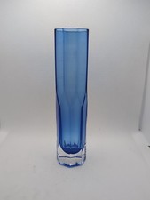 Mid-Century Blue Glass Hexagonal Vase: Scandinavian 70s Design Vintage Retro