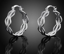 925 Sterling Silver round fancy hoop earrings lever fastening Uk fast post