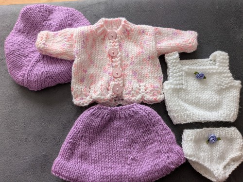 Hand knitted baby doll clothes - hand,