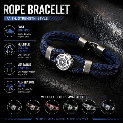 Mens compass rope bracelet - compass,