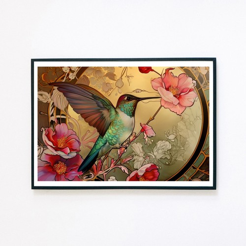 Humming bird flowers botanical - humming,