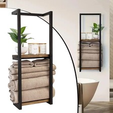 Wall Mounted Towel Rack Metal Shelf Holder Bathroom Deco Towel Storage Organizer