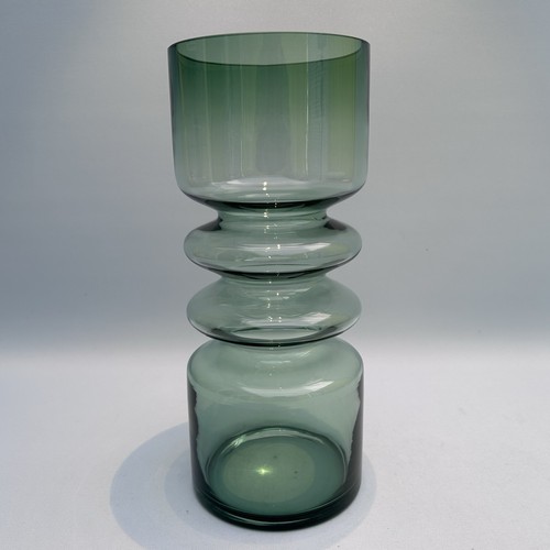 Large green glass hooped vase - green,