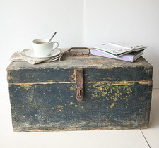 Antique Navy Blue Wooden Rustic Storage Chest Wooden Toy Box Coffee Table L3