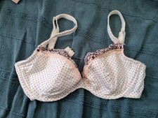 M&S Per Una Light Cream Spotted Satin Feel & Lace Underwired Bra Size 34D 34 D