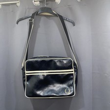 Fred Perry Vintage Black Leather Shoulder Bag Laptop Casual Crossbody Satchel