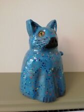Studio Pottery Blue Cat Handmade Sculpture Terracotta Doorstop? Marked JB