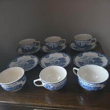 Set 6 Johnson Bros Old Britain Castles Blue Cups & Saucers (7) Set Free Shipping