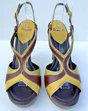 FAITH High Heeled Slingback Shoes, Sandals - Brown, Green & Yellow - Size 8