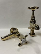 Reclaimed Antique Edwardian Refurbished Pair Brass Sink Basin Bath Taps (AF115)
