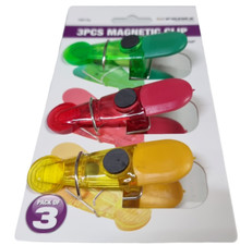 3 X Magnetic Multi Use Clips Fridge Magnets Soft Grip Bulldog Clips Notes Memos