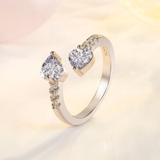 Heart Crystal Stone Adjustable Ring 925 Sterling Silver Womens Jewellery Gift UK
