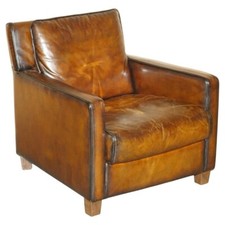 FULLY RESTORED HAND DYED CIGAR BROWN LEATHER NATUZZI CLUB ARMCHAIR LOVELY PATINA
