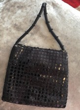 HANDBAG WOMEN’S BLACK SEQUINNED FRONT POPPER FASTENING BEADED DETAIL TO HANDLE