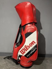 Vtg. Wilson Staff Fat Shaft Leather 6 Way Pro Staff Cart Golf Bag & Cover Red