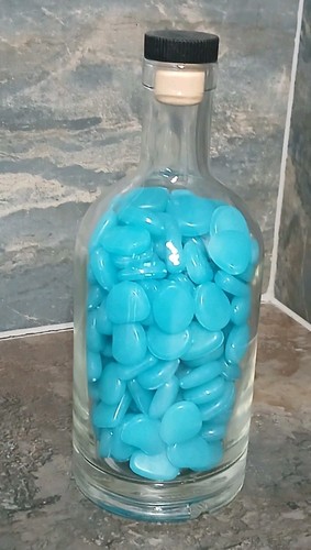 Glass bottle with blue teal - bottle,