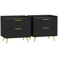 HOMCOM Bedside Table Set of 2 with 2 Drawers for Bedroom, Living Room, Black