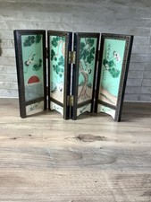 Antique Oriental Chinese Black Lacquered Table Top Screen - Finely Hand Painted 