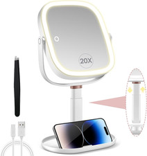 Magnifying Mirror with Light 20X/1X, Height Adjustable Makeup Mirror with 3 Colo