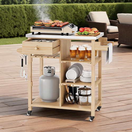 Wood outdoor grill cart - wood,