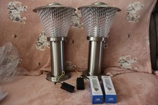 2 X BRUSHED STEEL OUTDOOR POST/GROUND LIGHTS MAINS OPERATED 38CM TALL UNUSED