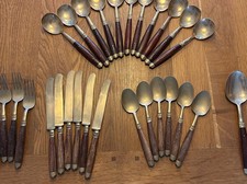 Thailand Rosewood And Bronze Brass Cutlery