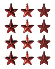 7cm Red Hanging Stars – Christmas Tree Decorations 12pc Set