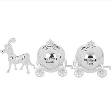 Silver Plated My First Tooth and Curl Set Cinderella Carriage Christening Gift