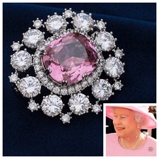 Queen Mary’s Pink Sapphire Cluster Brooch Replica With 5A Cubic Zirconia Rhodium