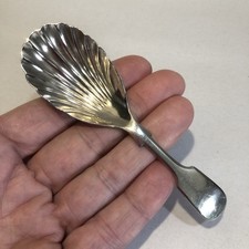 Vintage Fiddle Pattern Tea Caddy Spoon Shell Bowl Silver Plated by JD&S, 11cm L