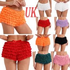 UK Womens Lolita Ruffled Pettipants Elastic Waist Tiered Ruffles Bloomers Shorts