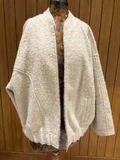 Zara Cream Boiled Wool Boucle Bomber Jacket Size L