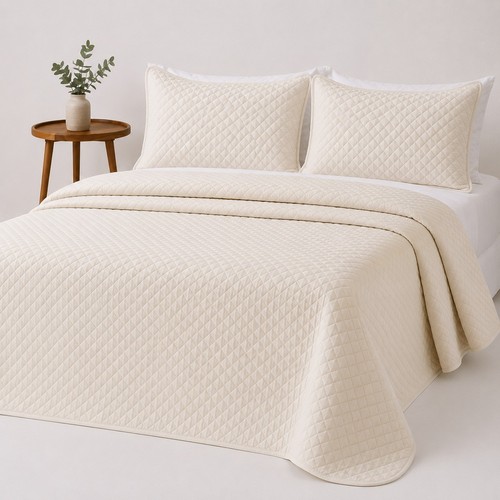 Cream quilted bedspread - quilted, with