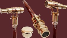 Walking Stick With Brass Telescope Foldable Hidden Spy Gift Wooden Cane Nautical