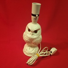 Poole Pottery White Ceramic Owl Lamp Stand Tested Working Ref U212