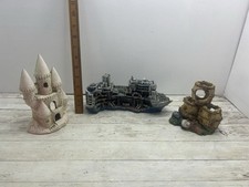 Fish Tank Aquarium Ornaments Shipwreck Castle And Barrels Bundle Free Postage