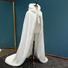 New White Winter Bridal Faux Fur Cloak Hooded Wedding Hooded Warm Cape Christmas