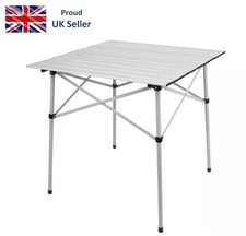 Aluminium Folding Camping Table with Slatted Top. Sliver. 70 x 70 x 70cm