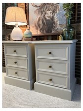 Pair Of  Country Bedside Tables With 3 Drawers In Drop Cloth By Farrow And Ball