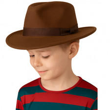Childrens Halloween Hat Freddie Krueger Indiana Jones Fancy Dress Brown Fedora