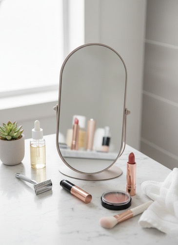 Beige oval swivel mirror - oval,