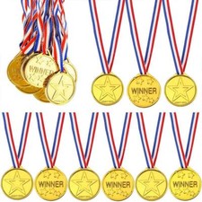 Sports Gold Winners Medals Plastic Games Toys Prize Gifts Kids Children 12pcs