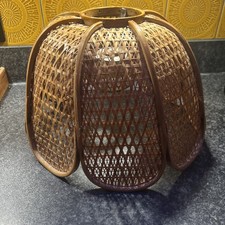Vintage Lampshade Wicker Pendant Woven Rattan Scalloped Boho 70s 80s lightshade 